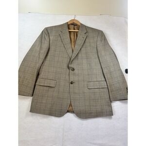 Jos A Bank Men's 44R Wool Windowpane Sport Coat Tan Jacket Office Casual